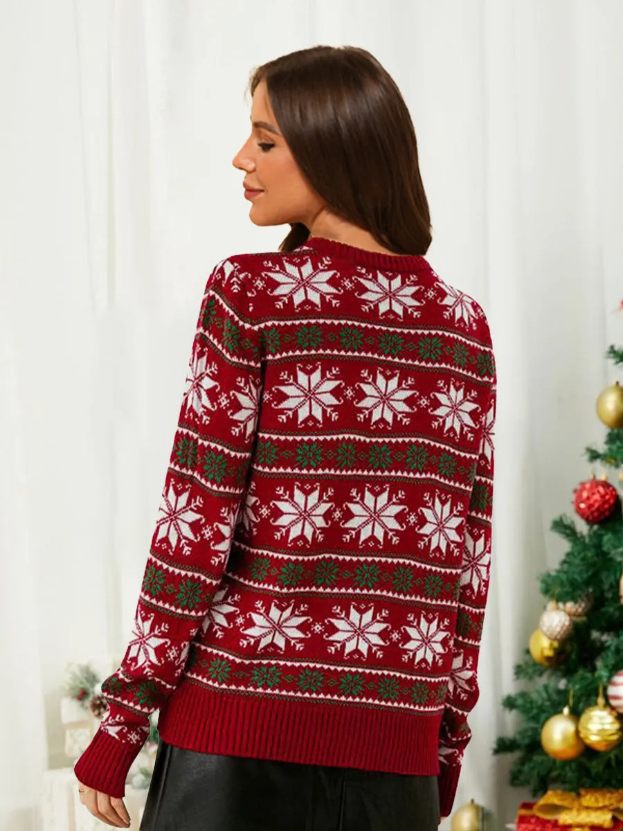 Snowflake Jacquard Crewneck Pullover Christmas Sweater sold by Lavetir product image thumbnail 2
