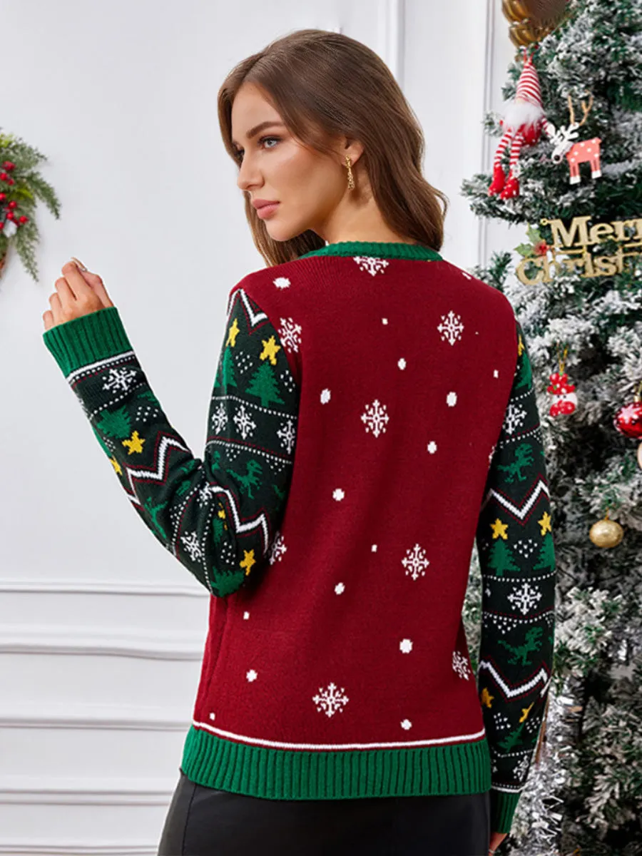 Red Thickened knit Cartoon Jacquard Crewneck Pullover Rib Christmas Sweater sold by Lavetir product image thumbnail 2