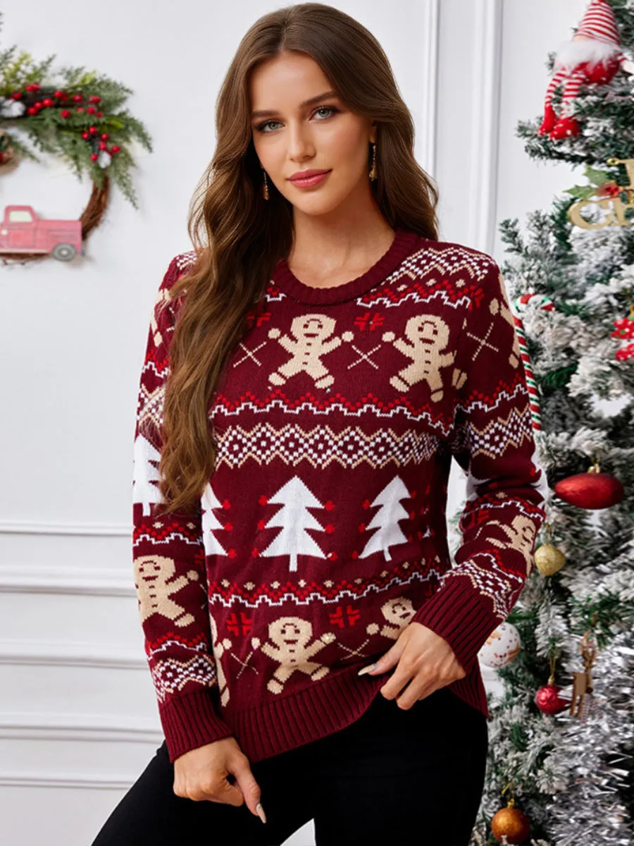 Thickened knit Cartoon Jacquard Crewneck Pullover Rib Christmas Sweater sold by Lavetir