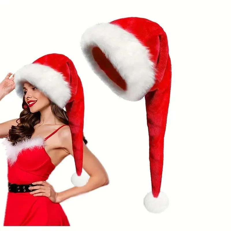 Red Long Haired Christmas Hat Headwear with White Pom-poms sold by Lavetir