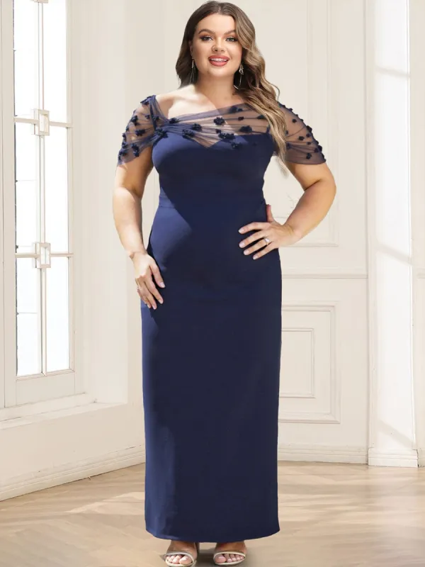 Sheath/Column Asymmetrical Neck Plus Size Mother of the Bride Dresses With Flower(s) sold by Lavetir