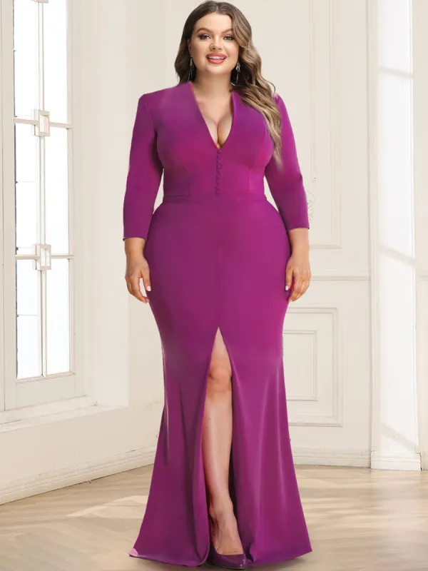 Elastic Satin Sheath/Column V-Neck Plus Size Mother of the Bride Dresses With Split sold by Lavetir