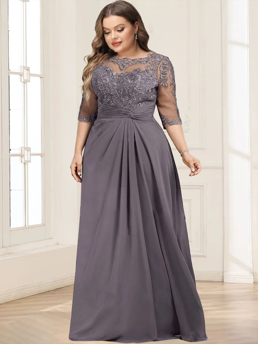 Chiffon A-Line/Princess Illusion Neck Plus Size Mother of the Bride Dresses With Appliques Lace sold by Lavetir