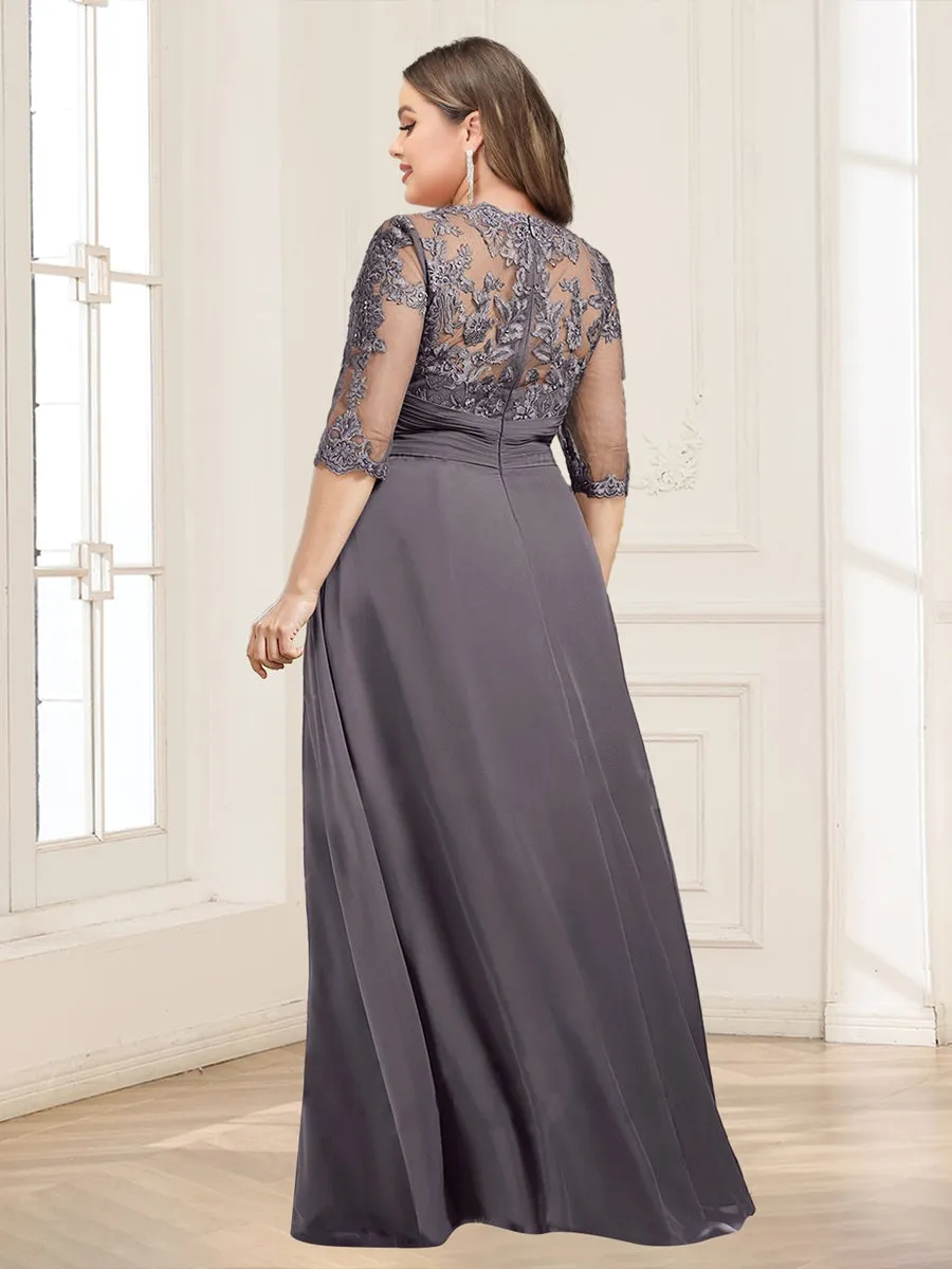 Chiffon A-Line/Princess Illusion Neck Plus Size Mother of the Bride Dresses With Appliques Lace sold by Lavetir product image thumbnail 2