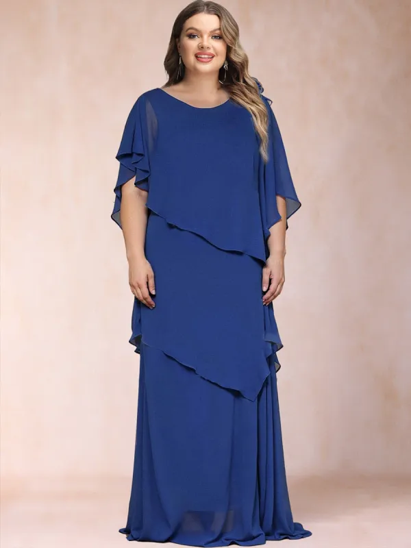 Sheath/Column Scoop Neck Chiffon Plus Size Mother of the Bride Dresses With Flower(s) sold by Lavetir