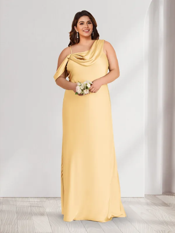 A-Line/Princess Asymmetrical One-shoulder Floor-Length Plus Size Bridesmaid Dresses sold by Lavetir