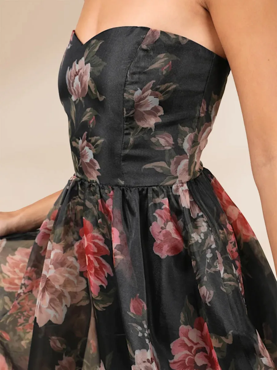 A-Line/Princess Strapless Floor-Length Prom Dresses With Floral sold by Lavetir product image thumbnail 3