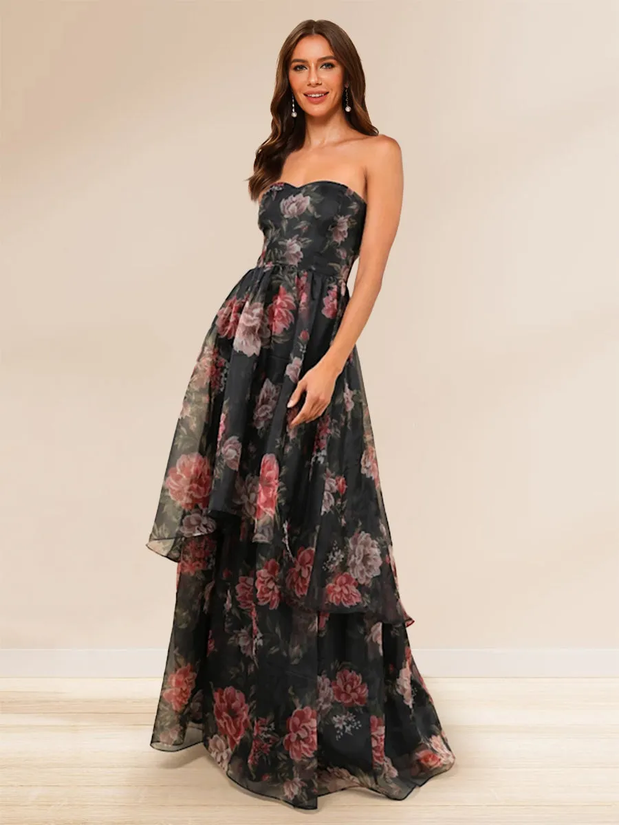 A-Line/Princess Strapless Floor-Length Prom Dresses With Floral sold by Lavetir