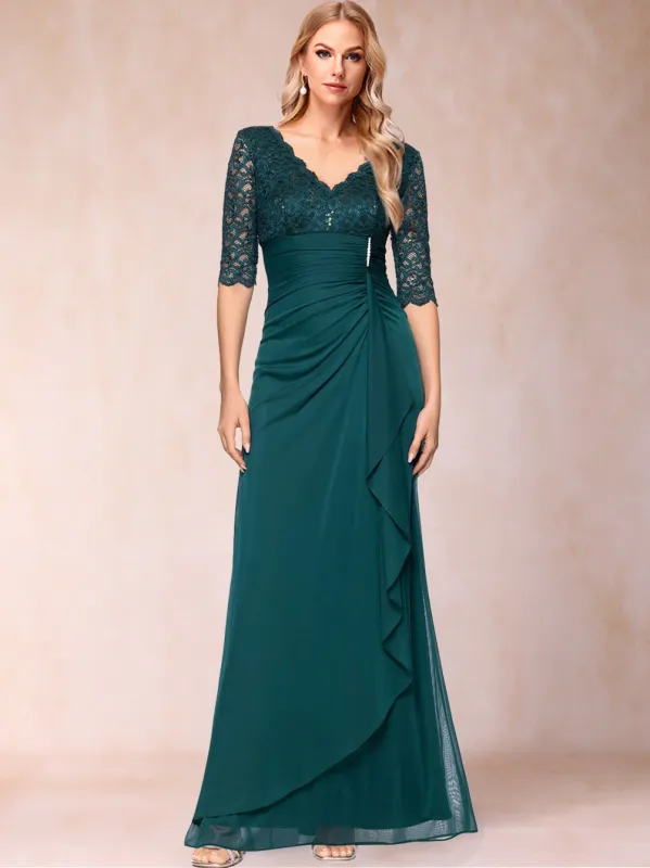 Sheath/Column V-Neck Half Sleeves Mother of the Bride Dresses With Appliques sold by Lavetir