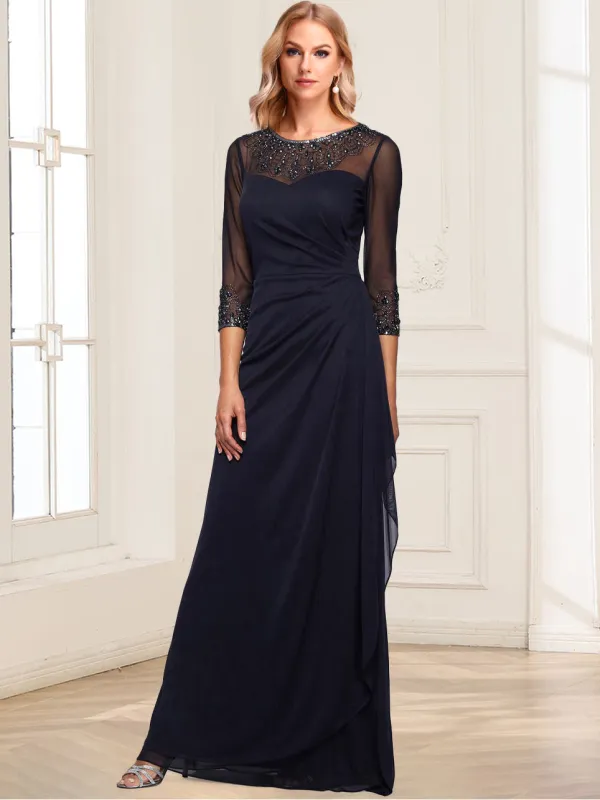 Sheath/Column Crew Neck 3/4 Sleeves Mother of the Bride Dresses With Beadings sold by Lavetir
