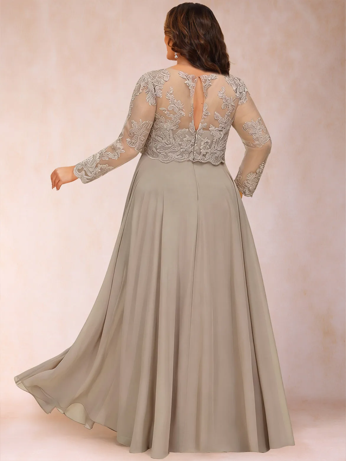 Chiffon A-Line/Princess Illusion Crew Neck Long Sleeves Plus Size Mother of the Bride Dresses With Sequins & Appliques sold by Lavetir product image thumbnail 2