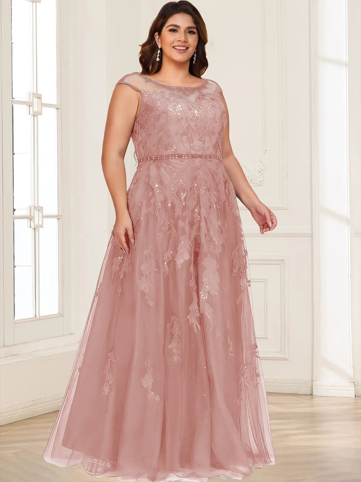 A-Line/Princess Illusion Crew Neck Sleeveless Plus Size Mother of the Bride Dresses With Beading & Sequins sold by Lavetir