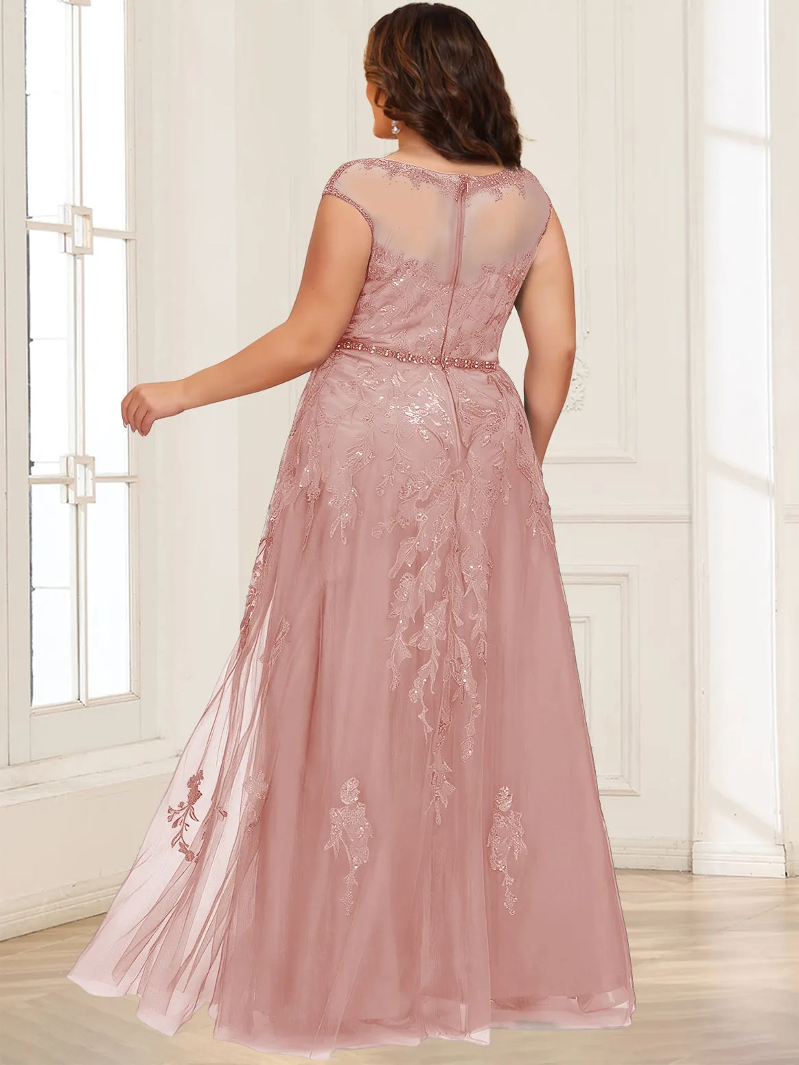 A-Line/Princess Illusion Crew Neck Sleeveless Plus Size Mother of the Bride Dresses With Beading & Sequins sold by Lavetir product image thumbnail 2