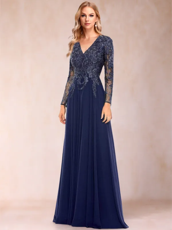 A-Line/Princess V-Neck Long Sleeves Mother of the Bride Dresses With Appliques sold by Lavetir