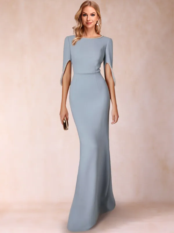 Sheath/Column Crew Neck 3/4 Sleeves Mother of the Bride Dresses With Pearls sold by Lavetir