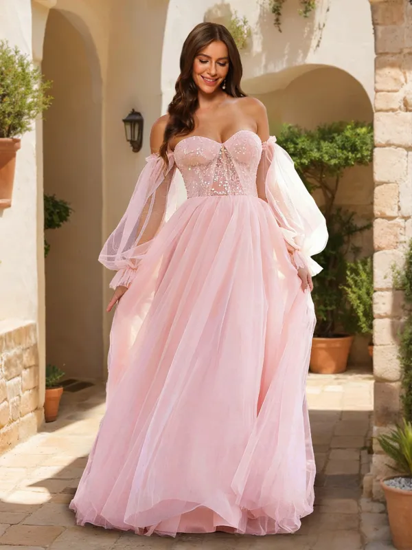 A-Line/Princess Off-The-Shoulder Floor-Length Prom Dresses With Appliques sold by Lavetir