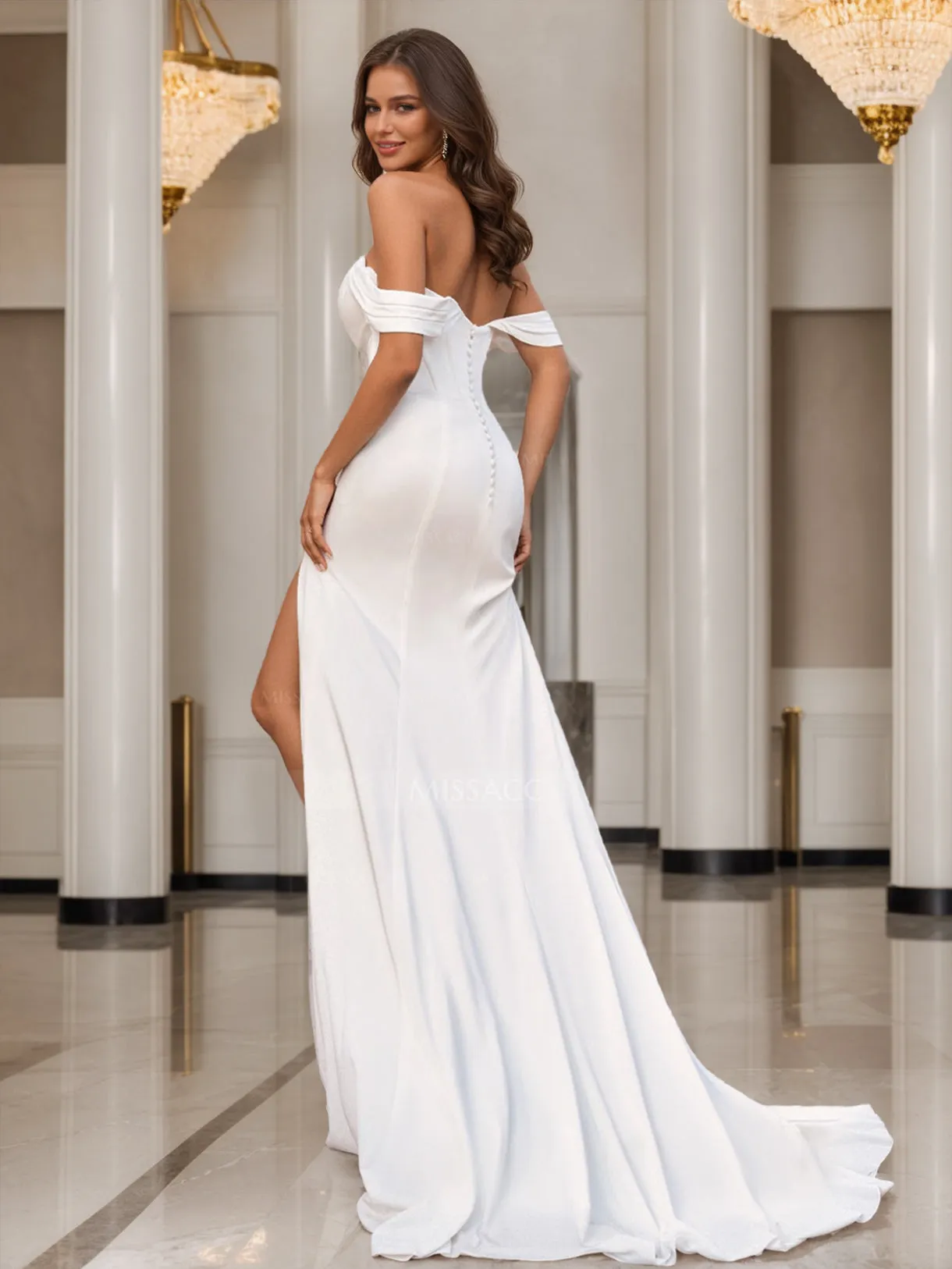 Sheath/Column Off-The-Shoulder Sweep Train Prom Dresses With High Split sold by Lavetir product image thumbnail 2