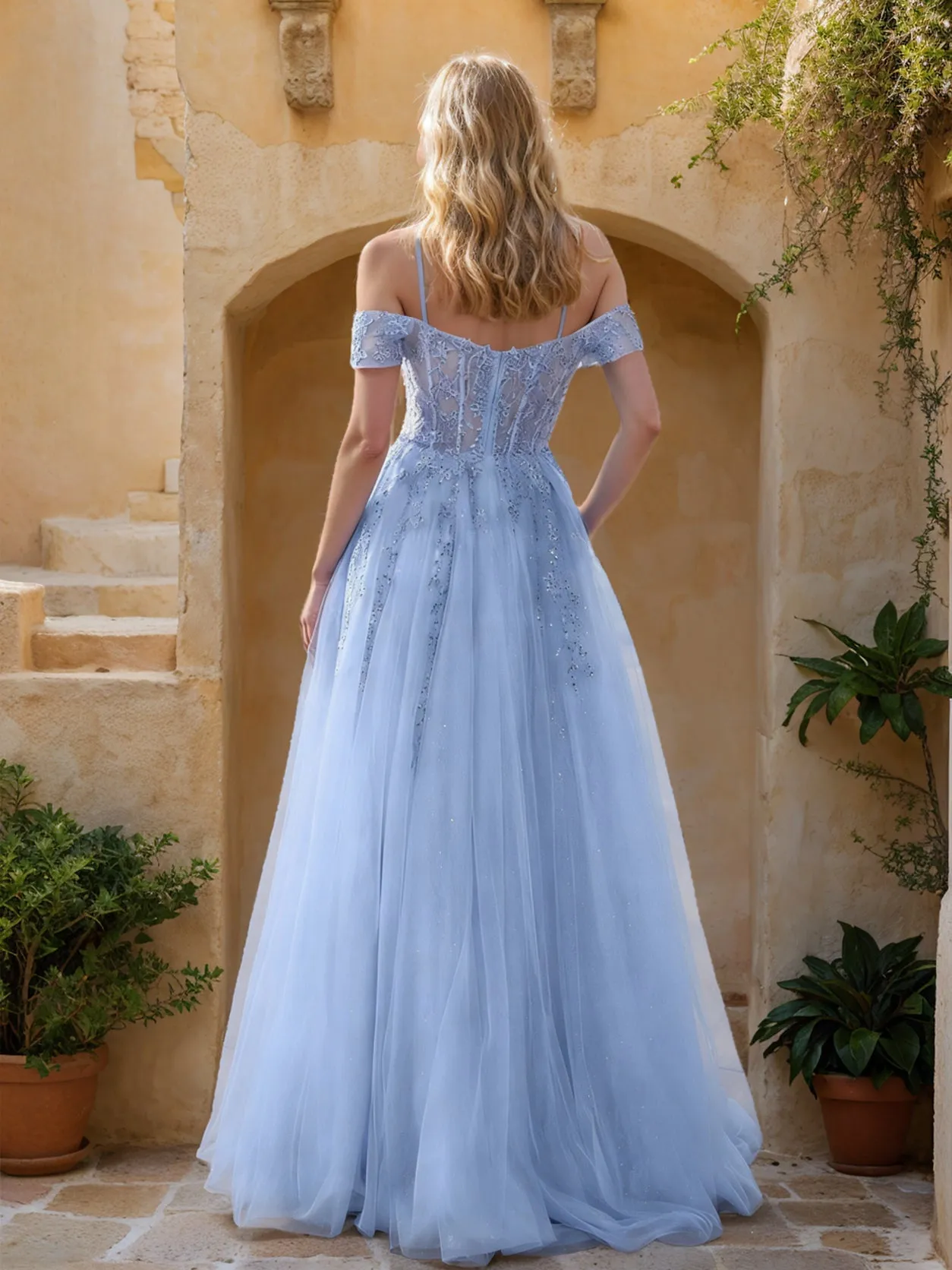 Ball Gown Cold Shoulder Short Sleeves Prom Dresses With Appliques sold by Lavetir product image thumbnail 2