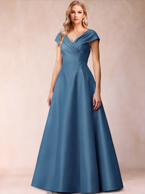 A-Line/Princess V-Neck Short Sleeves Ruched Mother of the Bride Dresses sold by Lavetir