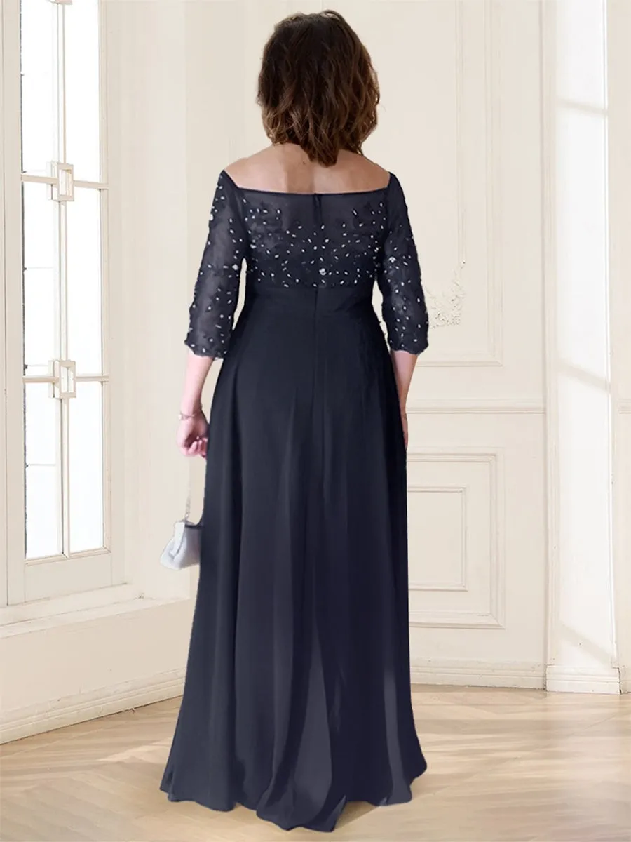 A-Line/Princess Scoop Half Sleeves Plus Size Chiffon Mother of the Bride Dresses With Lace sold by Lavetir product image thumbnail 2