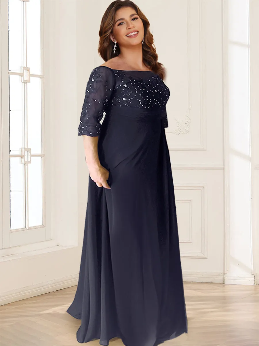 A-Line/Princess Scoop Half Sleeves Plus Size Chiffon Mother of the Bride Dresses With Lace sold by Lavetir