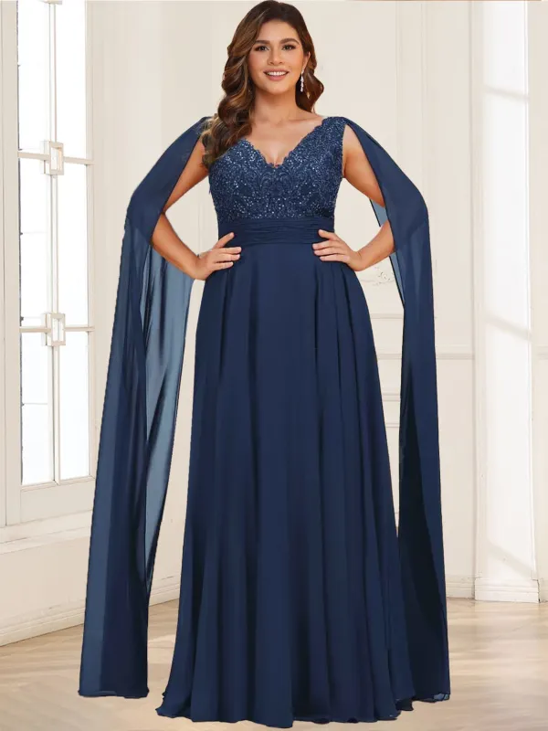 A-Line/Princess V-Neck Plus Size Chiffon Mother of the Bride Dresses With Lace Appliques sold by Lavetir
