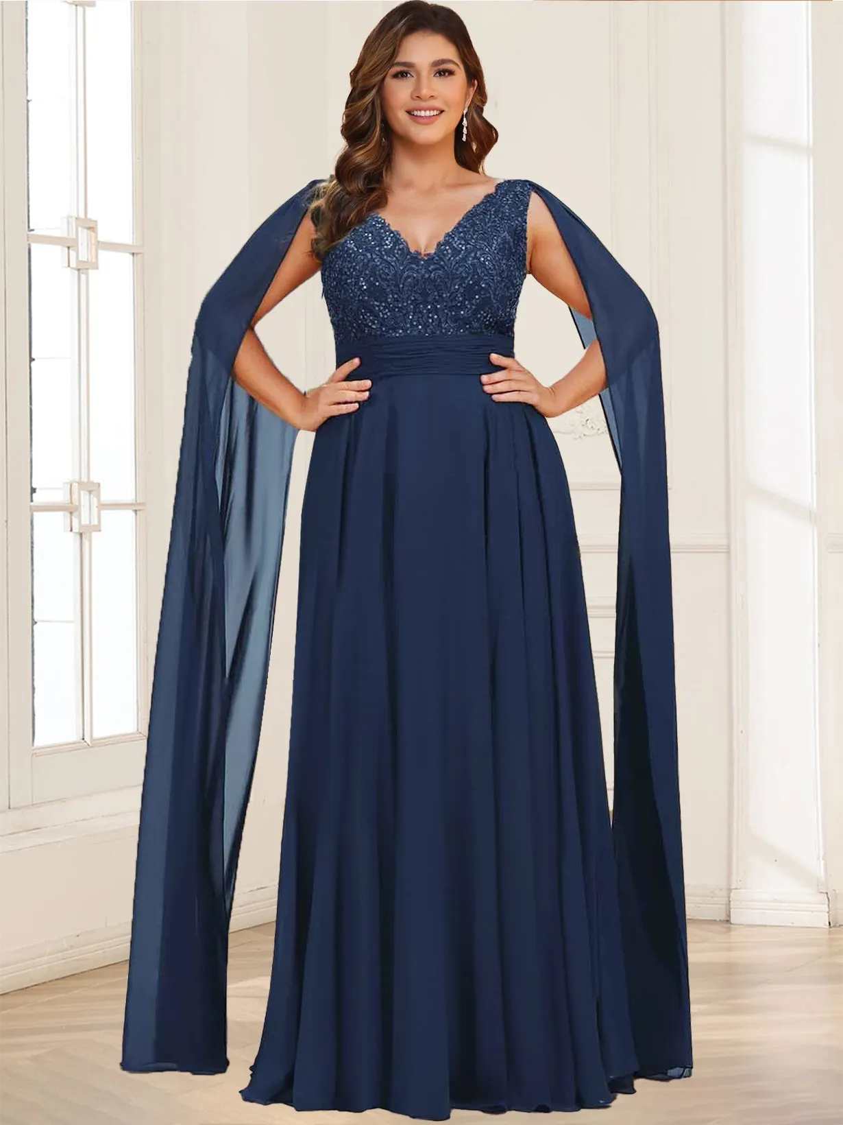 A-Line/Princess V-Neck Plus Size Chiffon Mother of the Bride Dresses With Lace Appliques sold by Lavetir