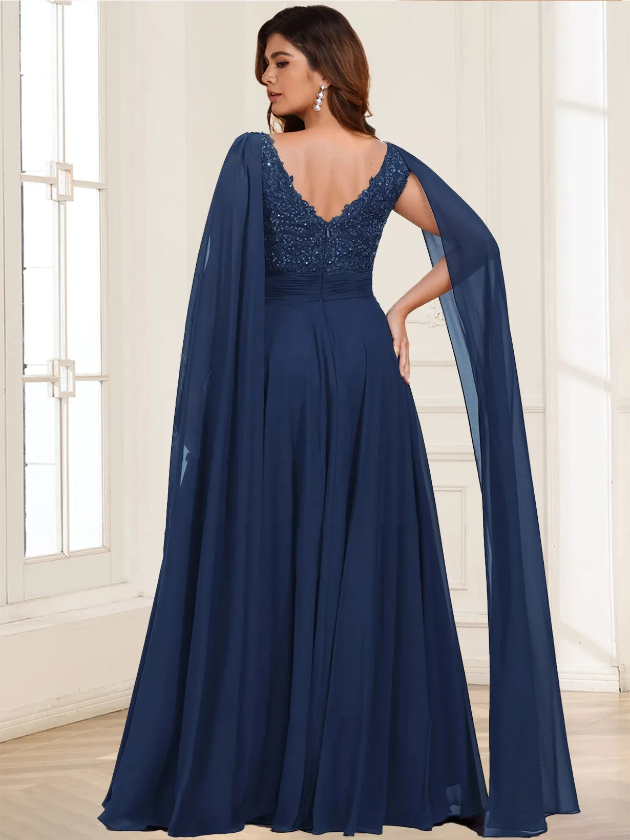 A-Line/Princess V-Neck Plus Size Chiffon Mother of the Bride Dresses With Lace Appliques sold by Lavetir product image thumbnail 2