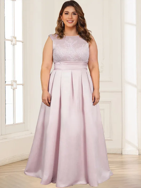 Satin A-Line/Princess Crew Neck Plus Size Mother of the Bride Dresses With Lace Appliques sold by Lavetir