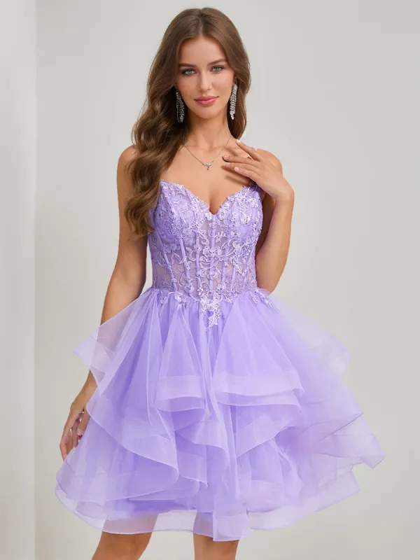 Ball Gown Spaghetti Straps Noble Tulle Short Homecoming Dresses with Beads sold by Lavetir