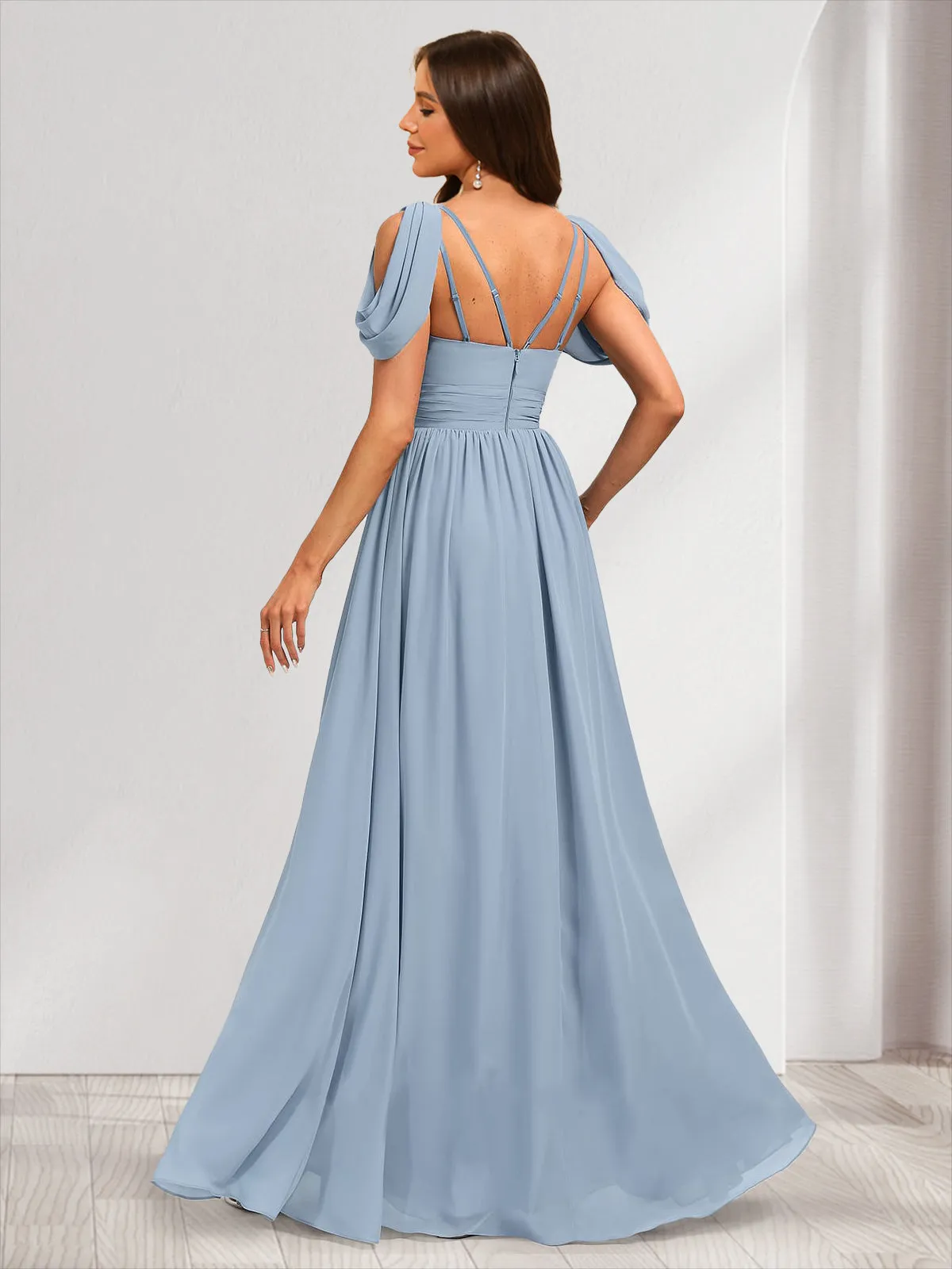 A-line V-Neck Ruched Bridesmaid Dresses with Split Side sold by Lavetir product image thumbnail 2