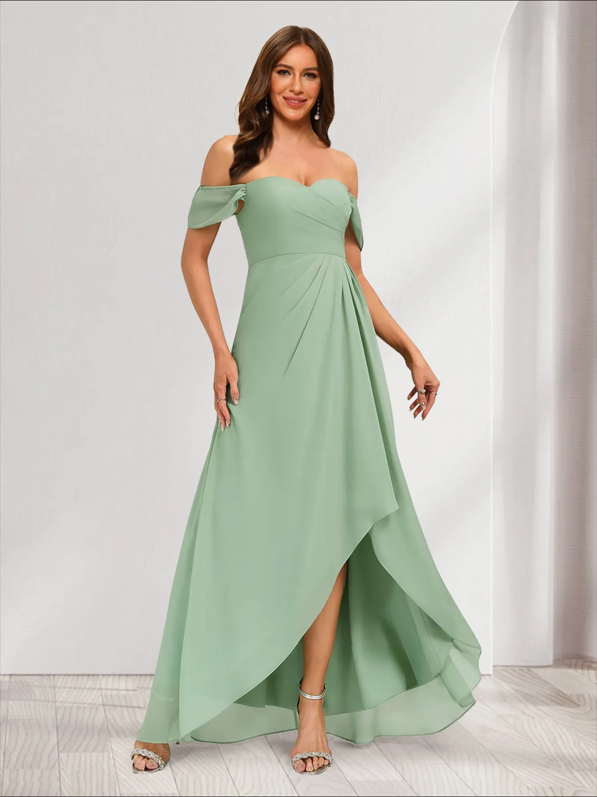 A-Line/Princess Off-the-Shoulder Asymmetrical Bridesmaid Dresses sold by Lavetir
