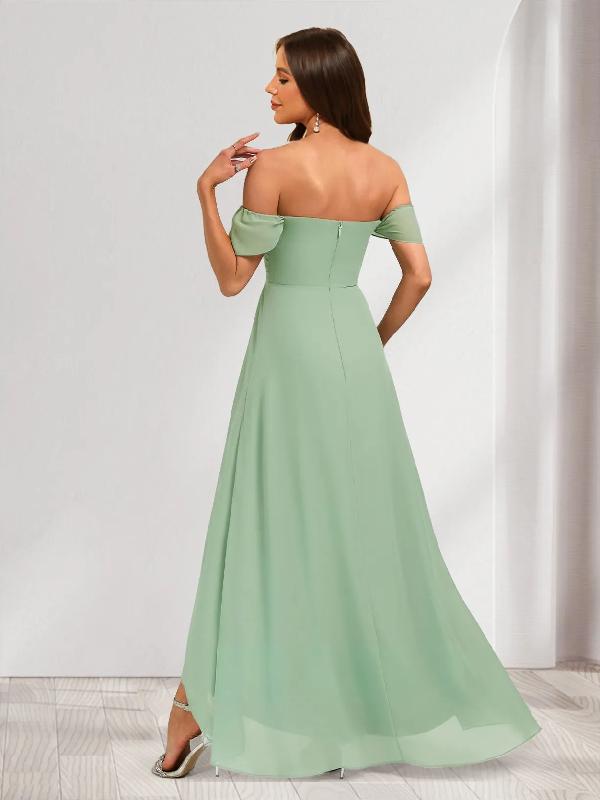 A-Line/Princess Off-the-Shoulder Asymmetrical Bridesmaid Dresses sold by Lavetir product image thumbnail 2