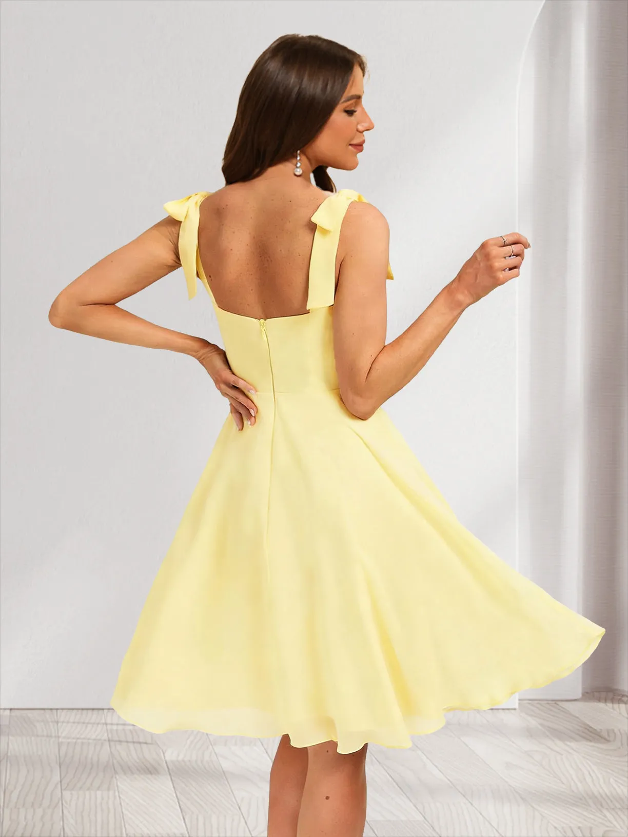 A-Line/Princess V-Neck Knee-Length Bridesmaid Dresses with Bow sold by Lavetir product image thumbnail 2