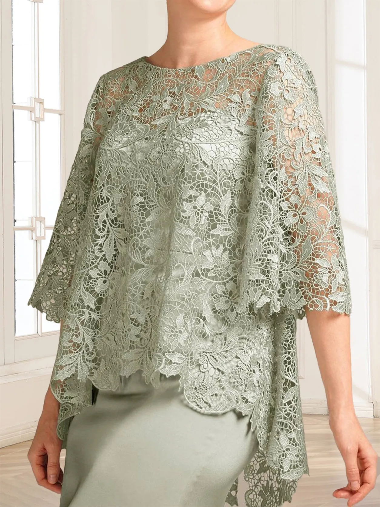 Lace Sheath/Column Crew Neck Half Sleeves Mother of the Bride Dresses sold by Lavetir product image thumbnail 3
