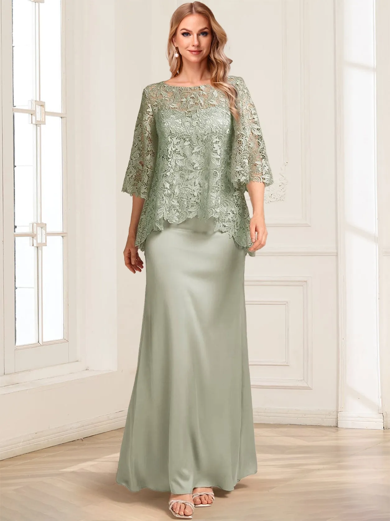 Lace Sheath/Column Crew Neck Half Sleeves Mother of the Bride Dresses sold by Lavetir