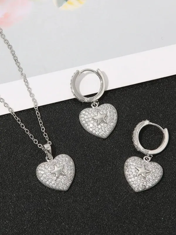 Vintage Heart-Shape Micro-Pave Zirconia Earrings and Pendant Necklace Set made by Lavetir