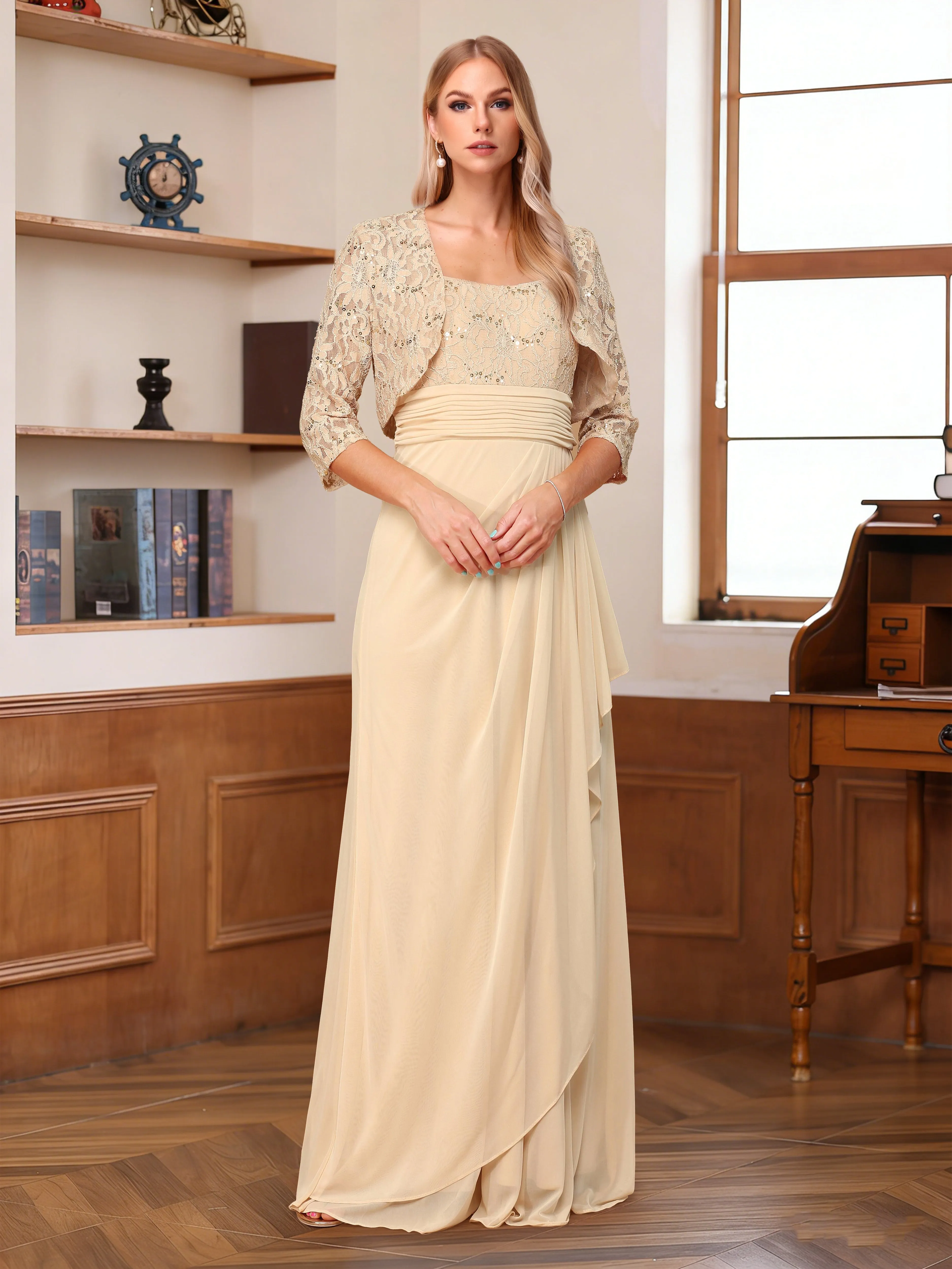 A-Line/Princess Square Neck Sleeveless Floor-Length Mother of the Bride Dresses with Sequins sold by Lavetir