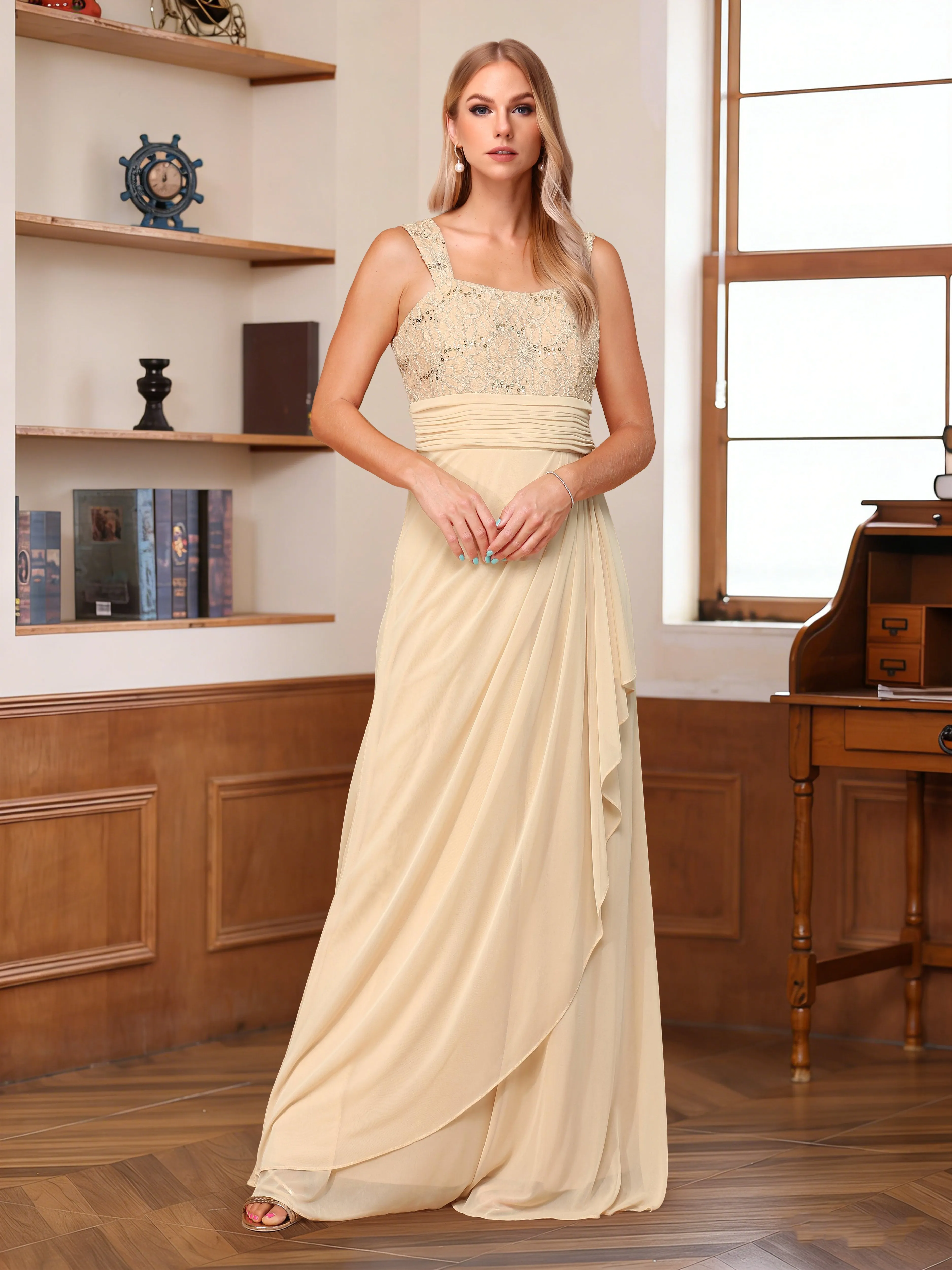 A-Line/Princess Square Neck Sleeveless Floor-Length Mother of the Bride Dresses with Sequins sold by Lavetir product image thumbnail 3