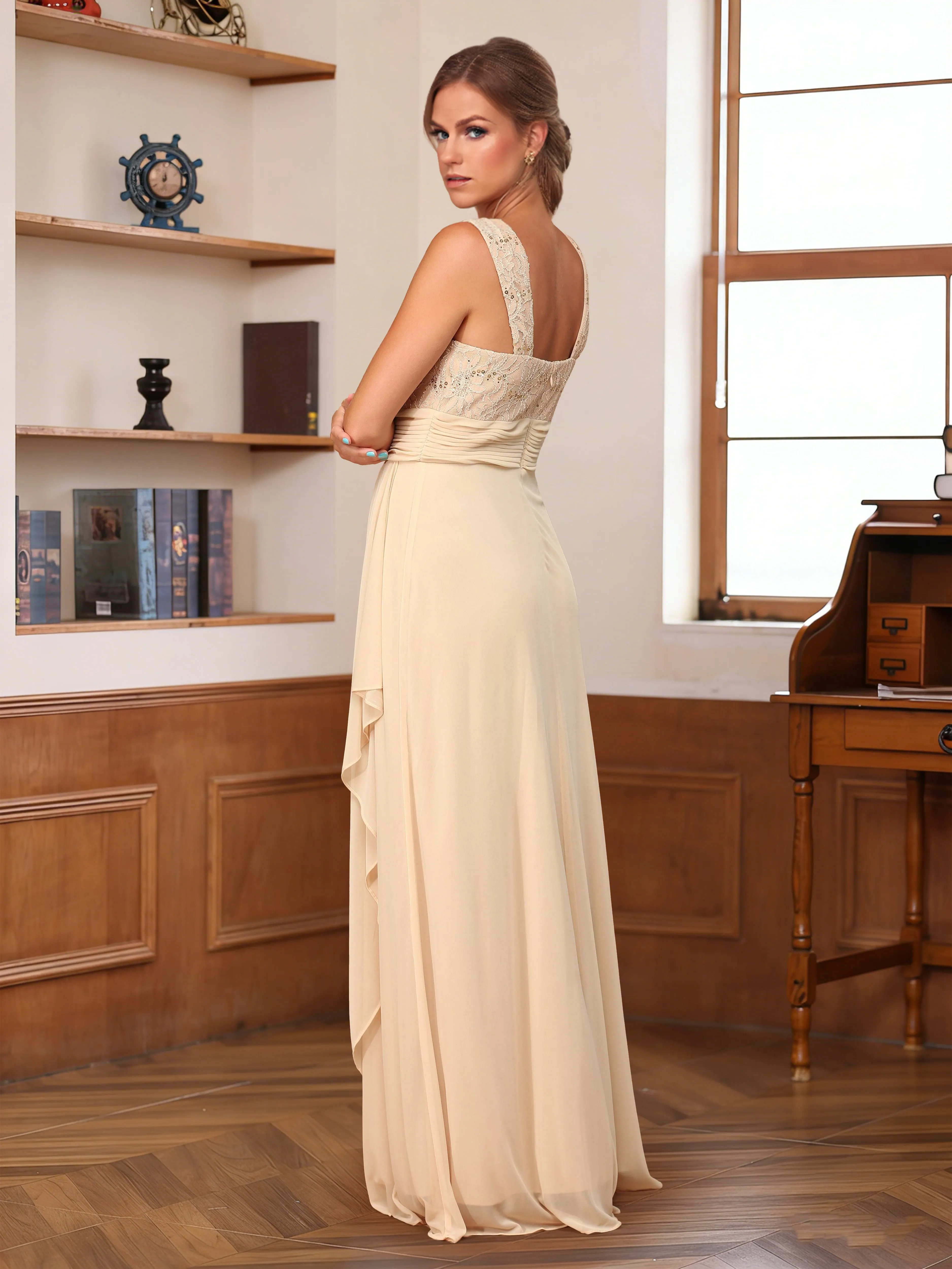 A-Line/Princess Square Neck Sleeveless Floor-Length Mother of the Bride Dresses with Sequins sold by Lavetir product image thumbnail 2