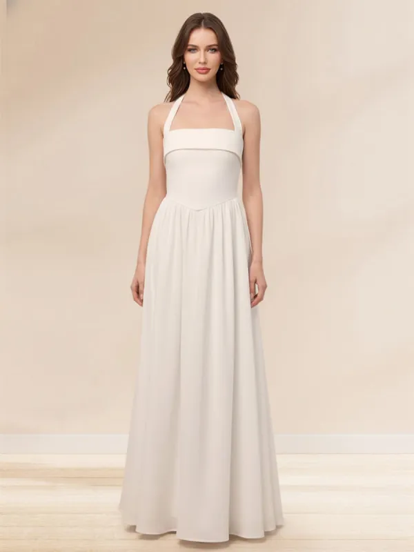 A-Line/Princess Halter Sleeveless Basque Waist Prom Dresses sold by Lavetir