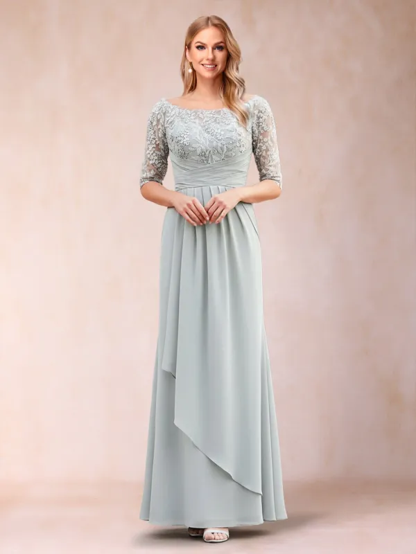 A-Line/Princess Scoop Half Sleeves Floor-Length Mother of the Bride Dresses with Lace & Applique sold by Lavetir