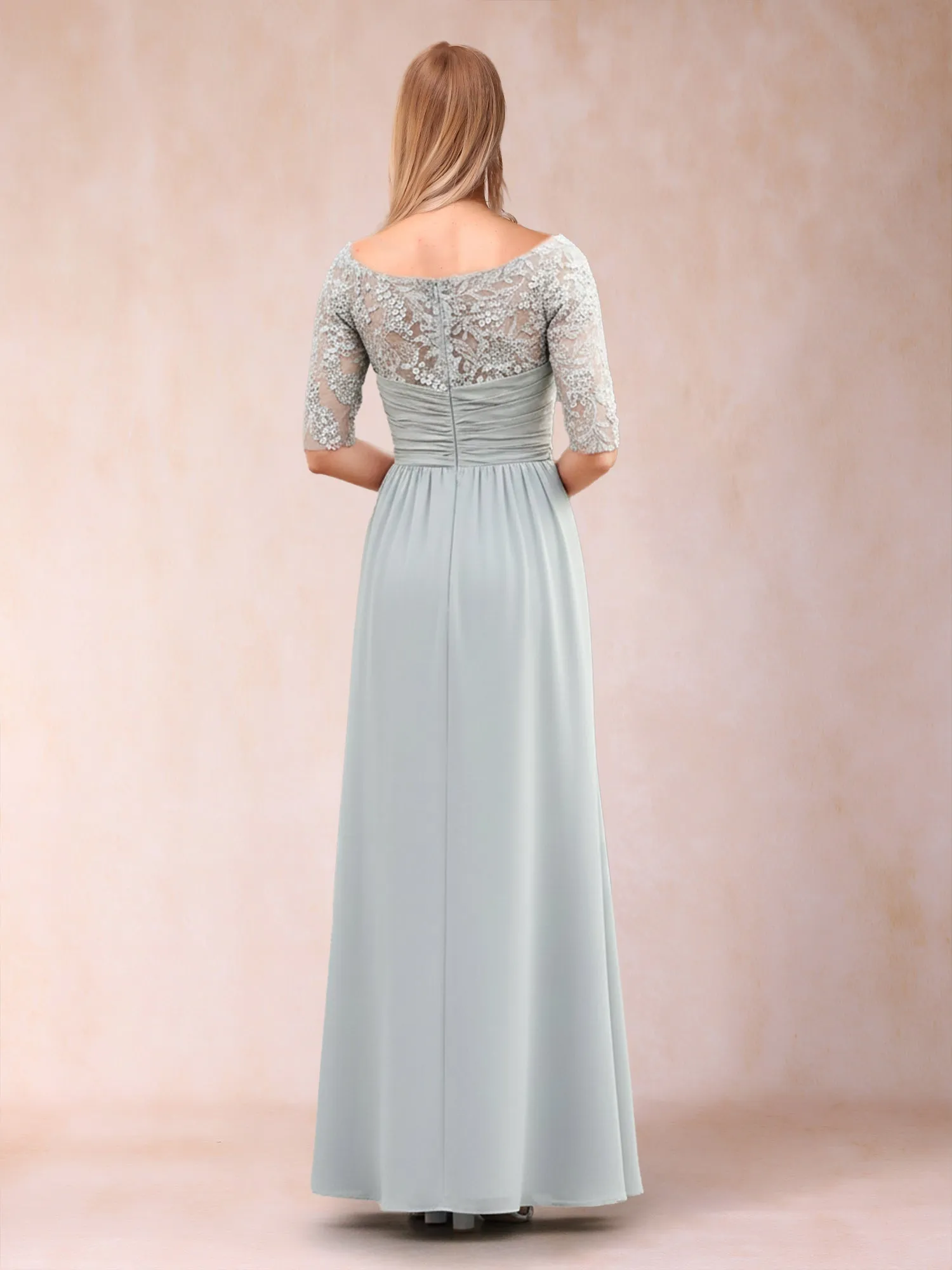 A-Line/Princess Scoop Half Sleeves Floor-Length Mother of the Bride Dresses with Lace & Applique sold by Lavetir product image thumbnail 2
