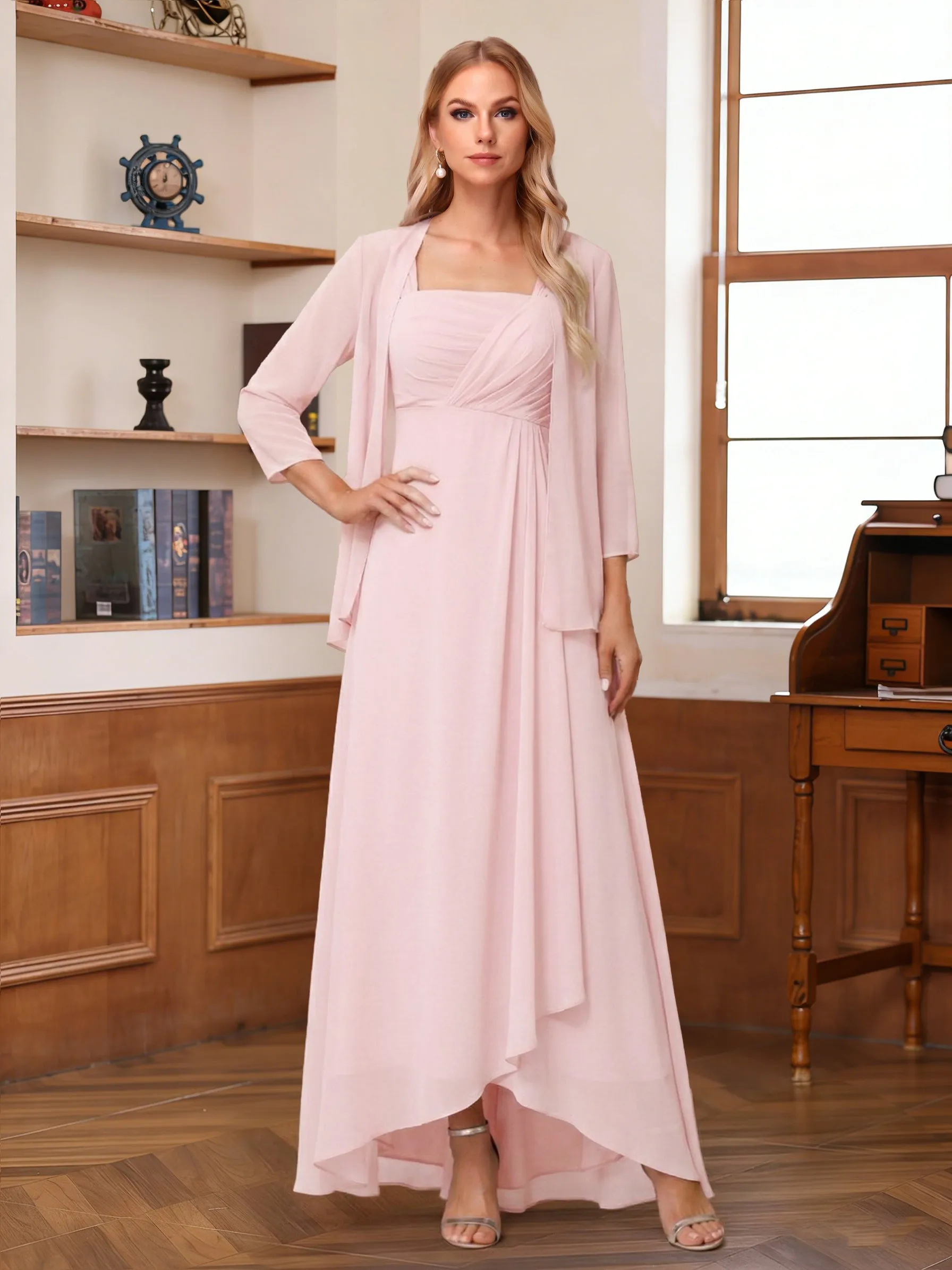 A-Line/Princess Asymmetrical Sleeveless Mother of the Bride Dresses With Ruffles & Jacket sold by Lavetir