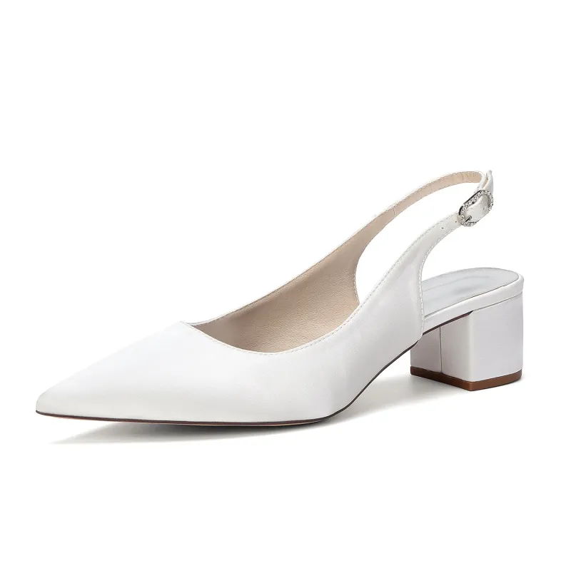 Women's Silk Satin With Closed Toe Ankle Strap Chunky Heel Evening Shoes made by Lavetir