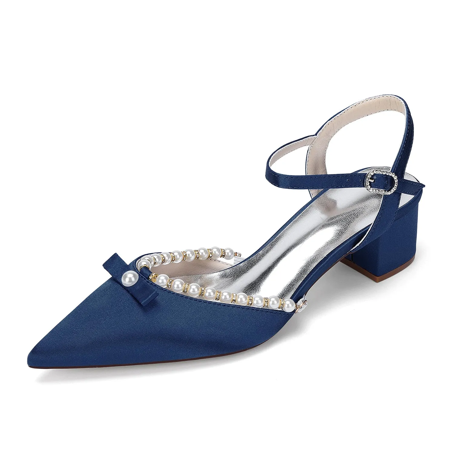 Women's Silk Satin With Closed Toe Ankle Strap Chunky Heel Evening Shoes With Rhinestone & Bowknot sold by Lavetir product image thumbnail 2