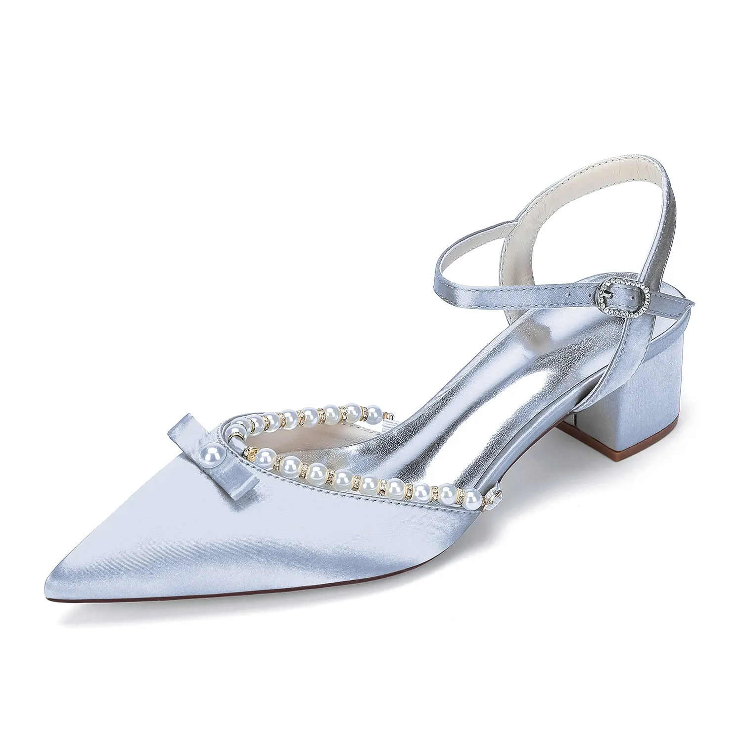 Women's Silk Satin With Closed Toe Ankle Strap Chunky Heel Evening Shoes With Rhinestone & Bowknot sold by Lavetir product image thumbnail 5