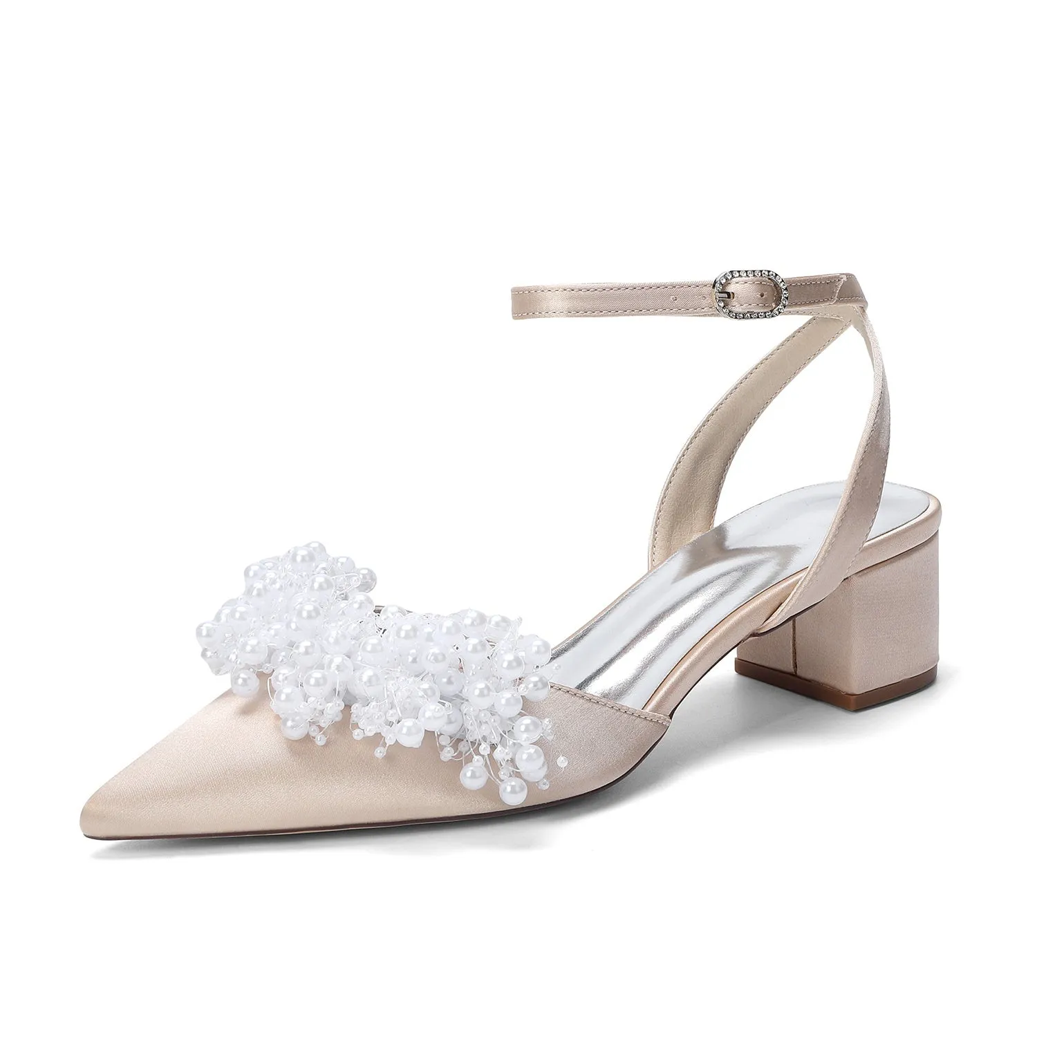 Women's Silk Satin With Closed Toe Ankle Strap Chunky Heel Evening Shoes With Beading sold by Lavetir product image thumbnail 3