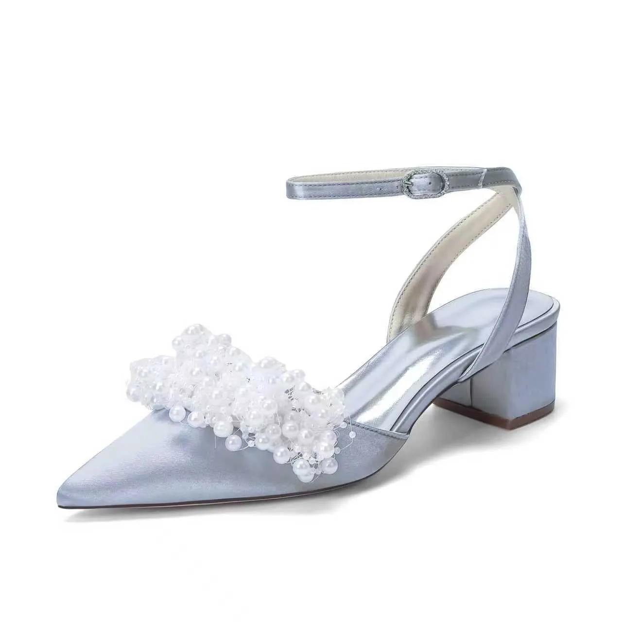 Women's Silk Satin With Closed Toe Ankle Strap Chunky Heel Evening Shoes With Beading sold by Lavetir product image thumbnail 5