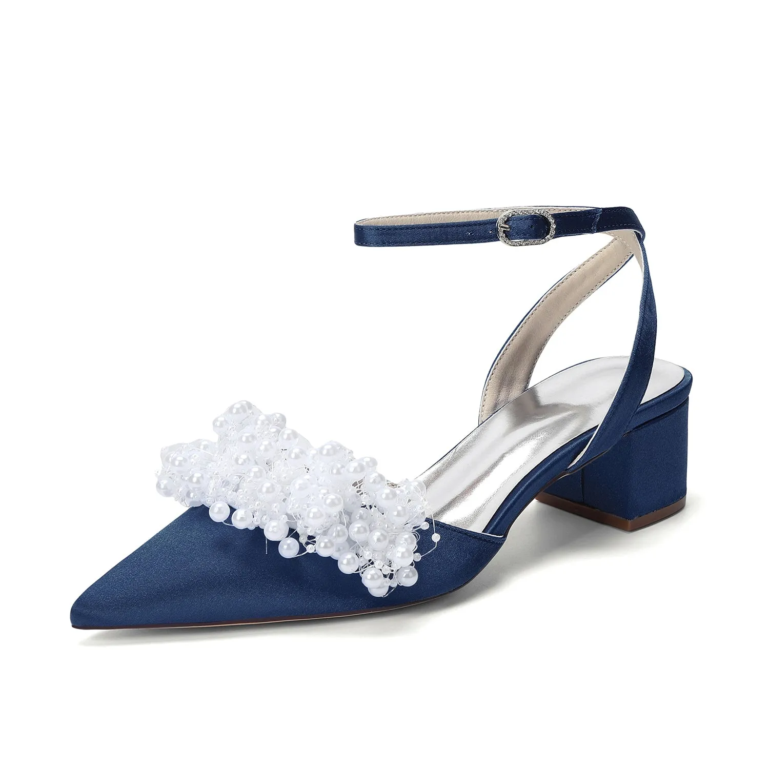 Women's Silk Satin With Closed Toe Ankle Strap Chunky Heel Evening Shoes With Beading sold by Lavetir product image thumbnail 2